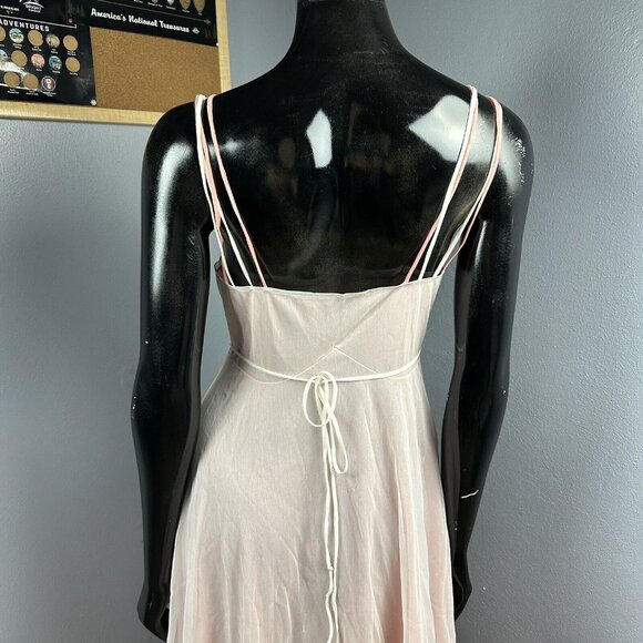Vtg Double Layer Sheer Chiffon Over Sheath Long Nightgown Floral Strappy 32” B - Picture 12 of 16